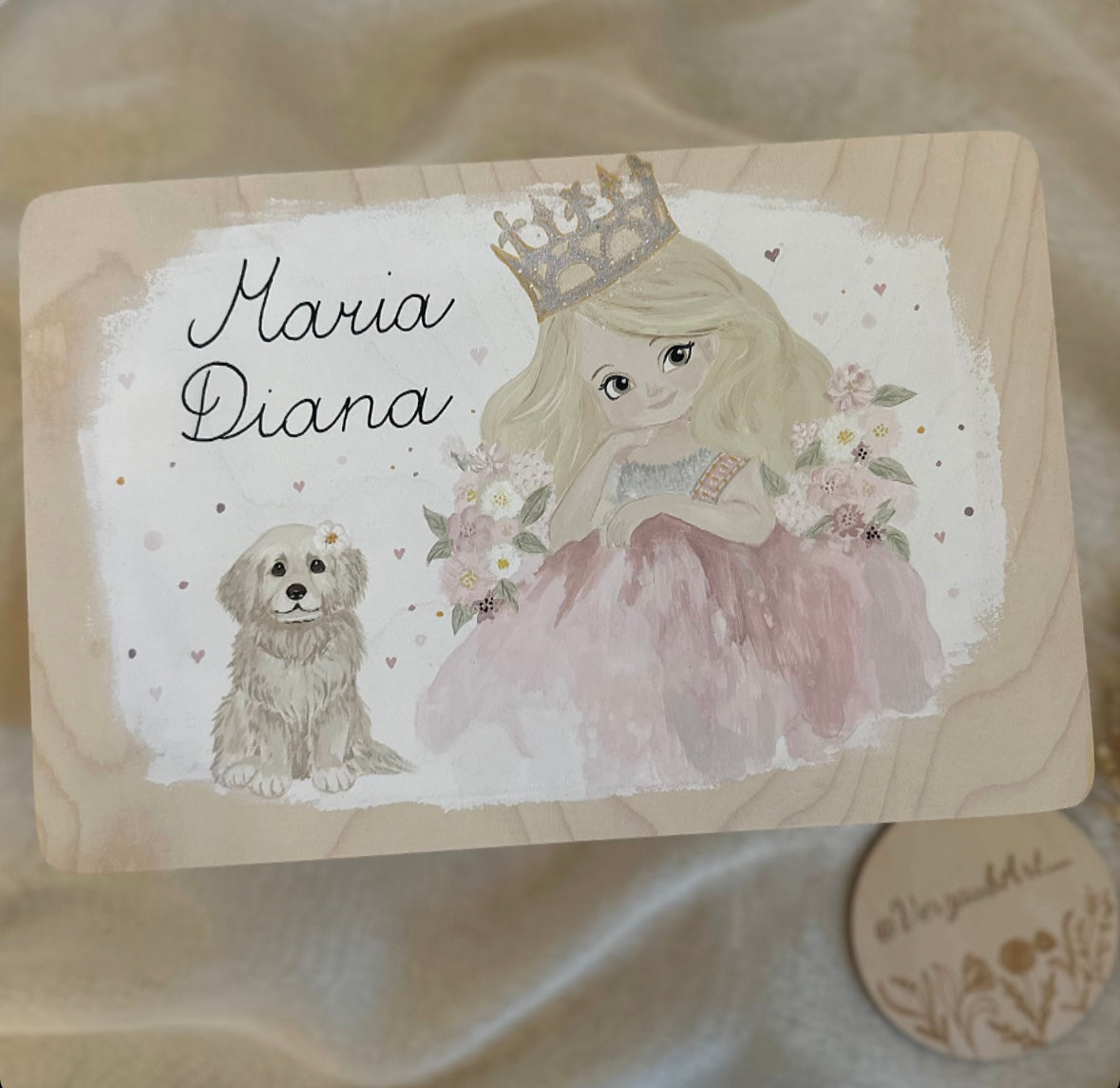 Spielzeug- und Erinnerungskiste - Prinzessin mit Welpe